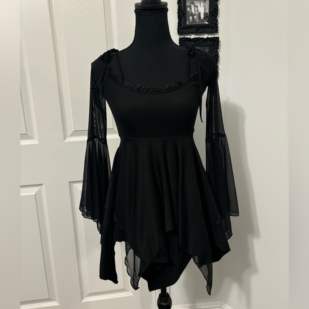 NWT Dolls Kill / Widow Black Long Sleeve Handkerchief Hem Fairy Dress